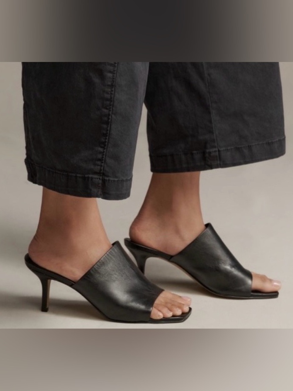 Anthropologie Minimalist Mules NWT Black Leather Square-Toe Heeled 38